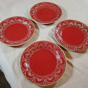 maioliche jessica made in italy Red 4 Tectured Handmade 11 1/8" Dinner Plates